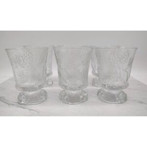 Tiara Vintage Indiana Glass Ponderosa Pine Cone Tree Footed Goblets Set Of 6